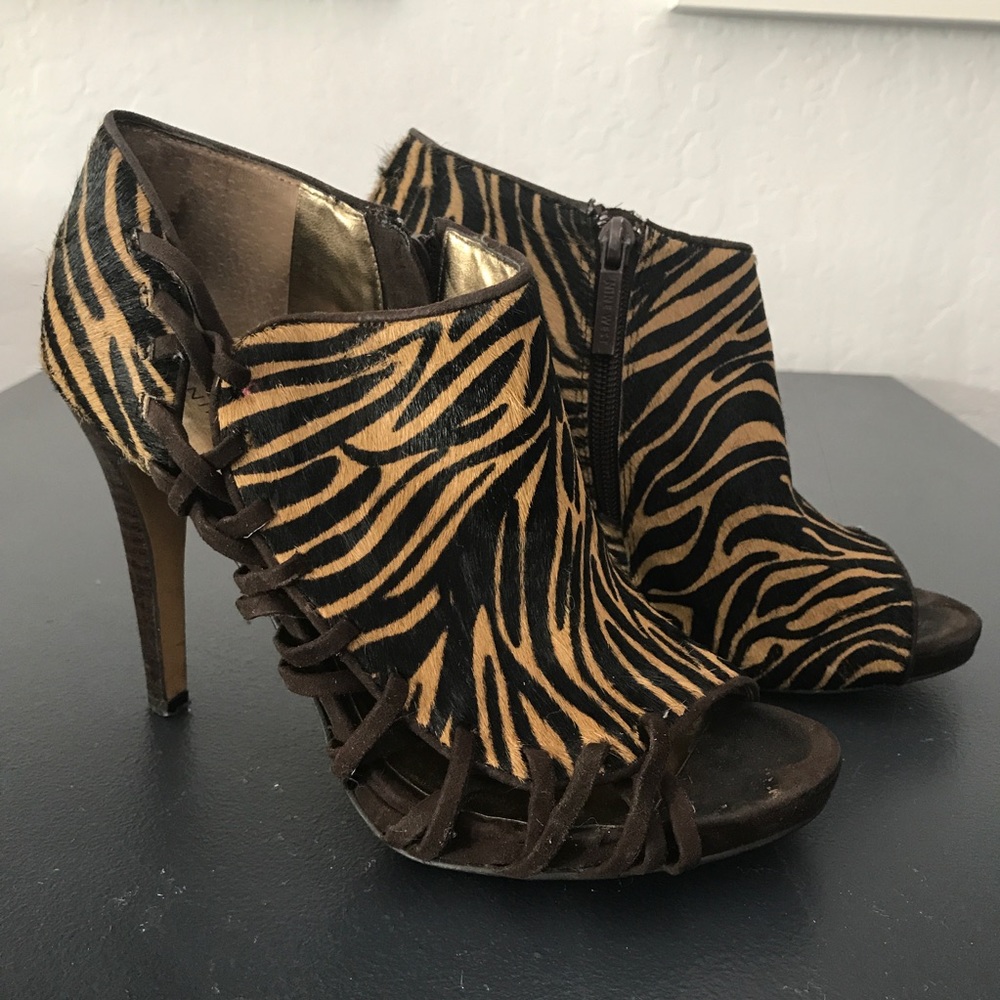 Nine West Open Toe Tiger Booties
